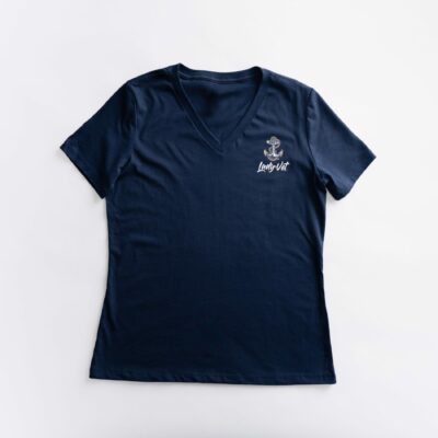 US Navy Lady Vet® V-Neck Tee - navy blue women's tshirt with US Navy Lady Vet logos on the left chest.