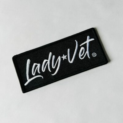 The Lady Vet Black Logo Patch, Angled view