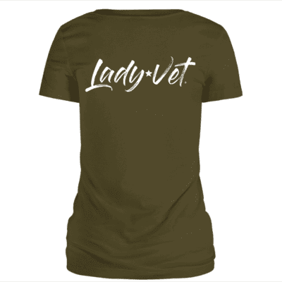 Back view of Lady Vet Veterans Look Like Me Crew Tee in Basic Olive