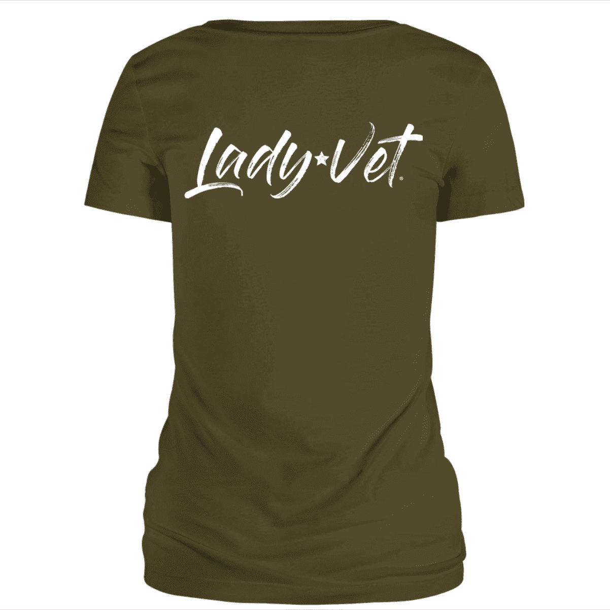 Back view of Lady Vet Veterans Look Like Me Crew Tee in Basic Olive