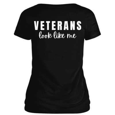 Back view of Veterans Look Like Me Vee Neck in Black