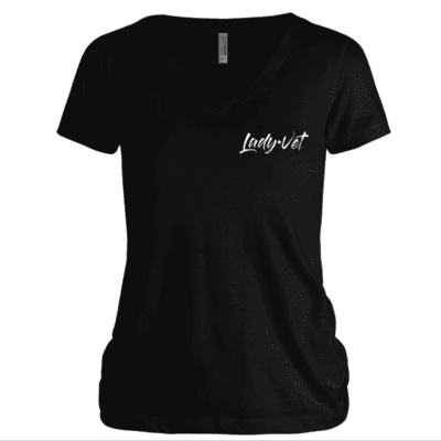 Front view of Lady Vet Veterans Look Like Me Vee Neck in Black